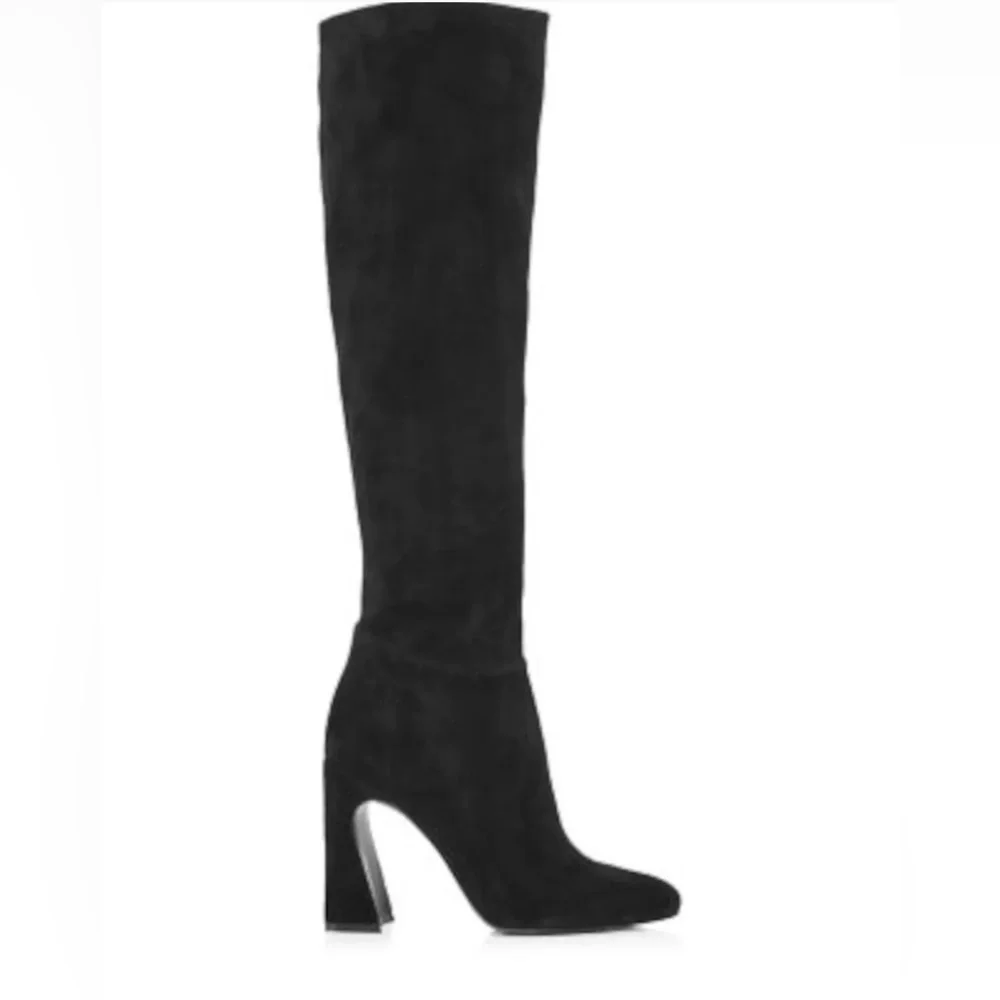 AQUA Womens Black Padded Carie Square Toe Flare Zip-Up Leather Heeled Boots